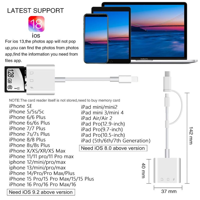 SUNTRSI SD Card Reader for iPhone iPad,Micro SD Card Reader Memory Card Reader Plug and Play Trail Camera SD Card Adapter,Simultaneous Charging and Reading - Image 5